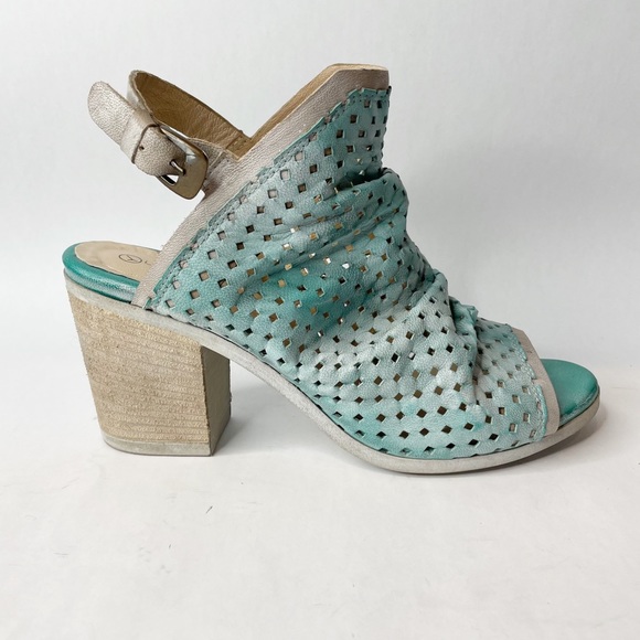 Unity in Diversity Laser Cut Leather Slouchy Sling Back Block Heel Sandal - Picture 4 of 12